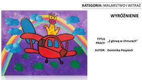 Pokaż zdjęcie: Praca pt. „Z głową w chmurach” autorstwa Dominiki Pospiech z Warsztatów Terapii Zajęciowej „Ognik” w Poznaniu